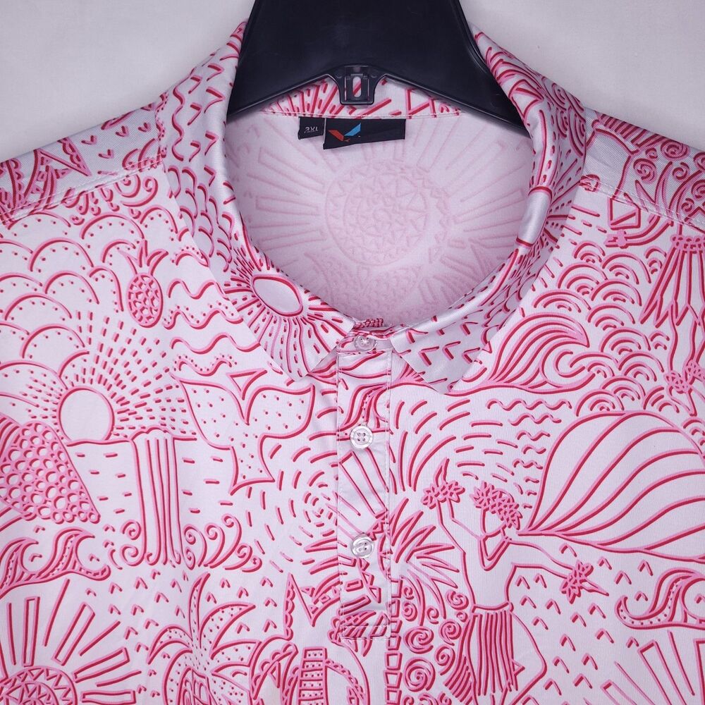 Yatta Golf Polo Shirt Mens 3XL Pink, White Hawaiian Hula Girl Tropical